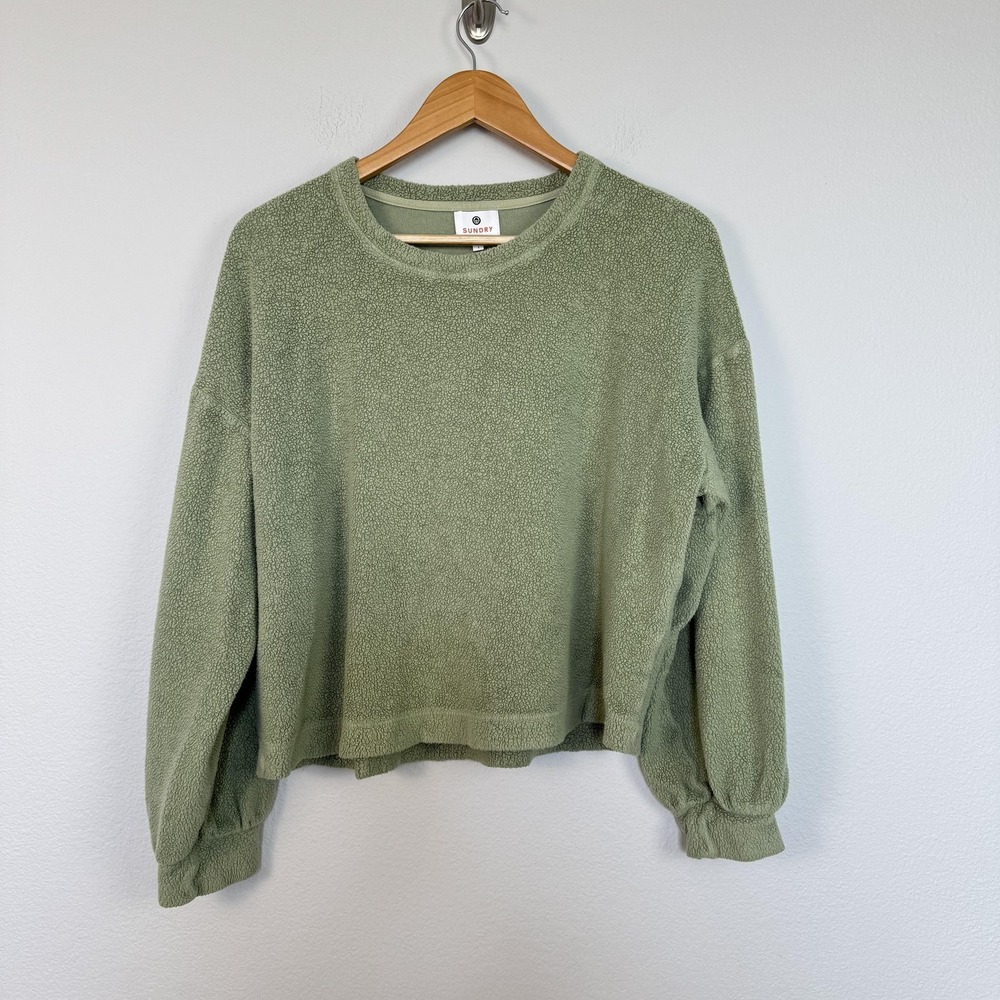 Sundry Women's Small‎ Green Sherpa Crewneck Pullover Long Sleeve Relaxed Fit
